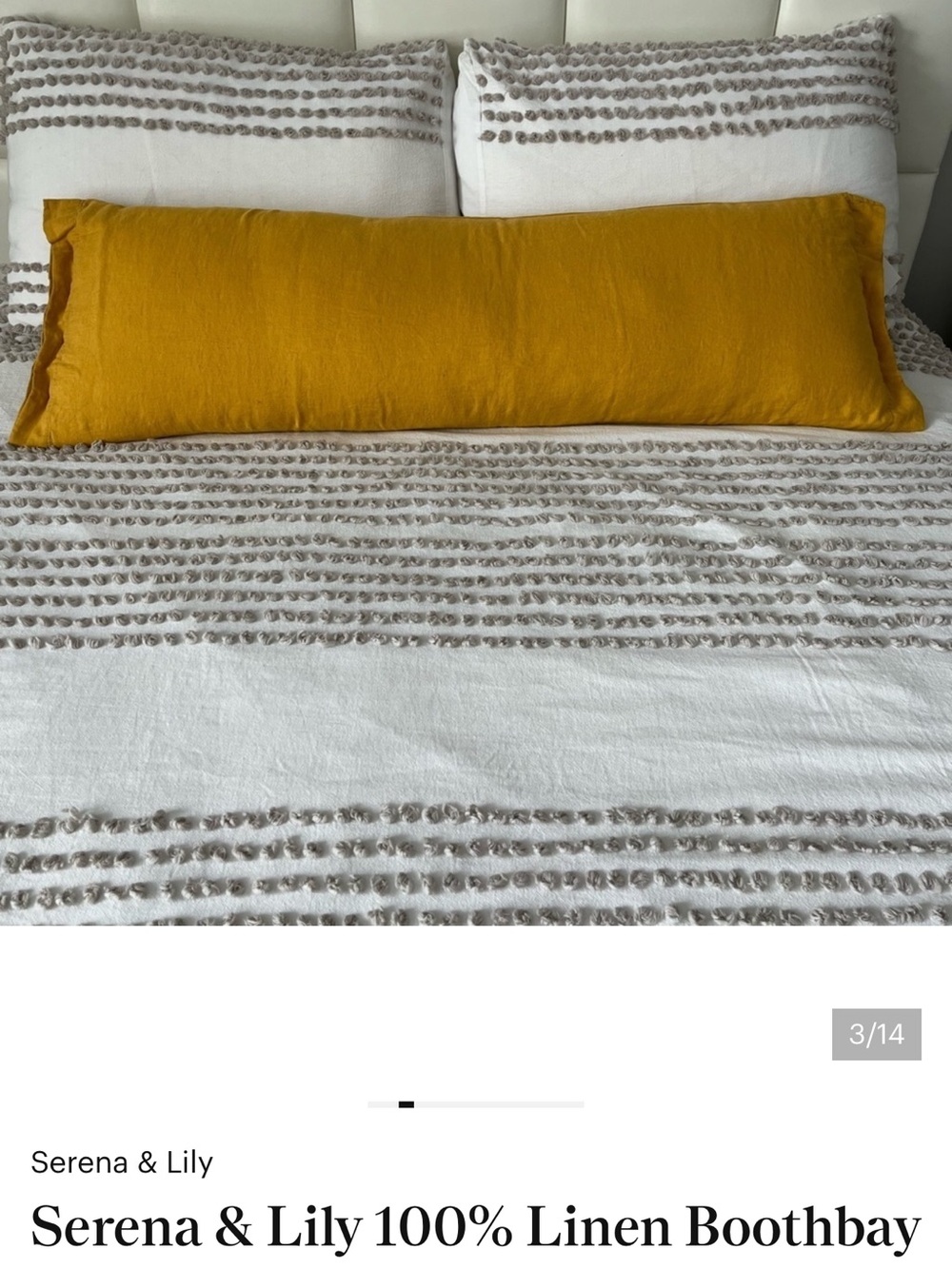 Serena & Lily 100% Linen Boothbay Sunflower 14”x40” Pillow Cover NWT Coastal